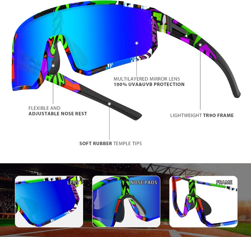 Derowern Youth Baseball Sunglasses, Kids Polarized Sports Sunglasses,UV400 Protection Glasses for Boys Girls Softball Cycling - Image 5